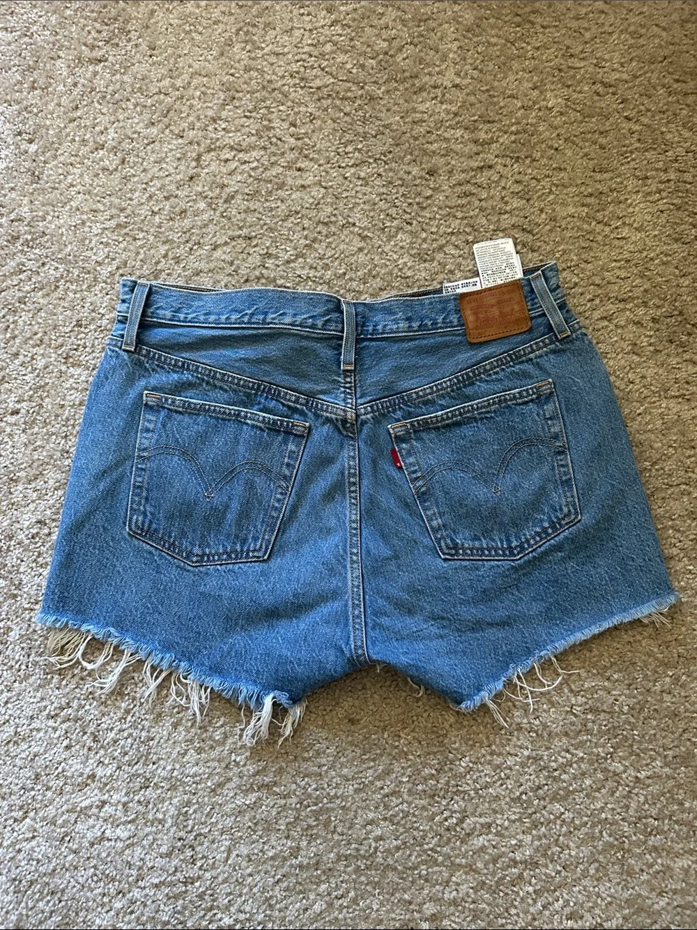 Levi's 501 Blue Distressed Frayed Denim Shorts